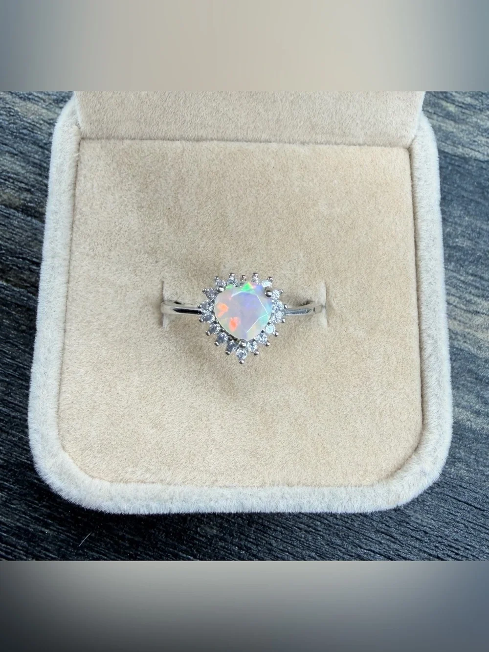 Stunning Natural Crystal Fire Opal Halo Ring in 925 Sterling Silver Sz 6 - Picture 2 of 5
